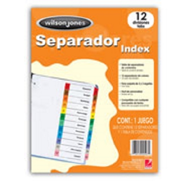 Separadores wilson jones p1348 index ceja c/12 colores